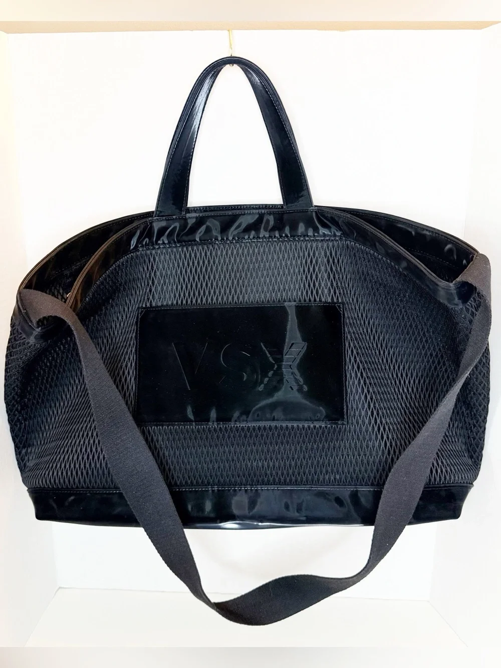 VSX Black Mesh & Patent Trim Duffel Bag